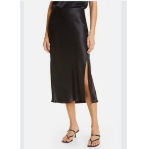 Rebecca Minkoff Satin Slits Black Midi Skirt Size XL NWT
